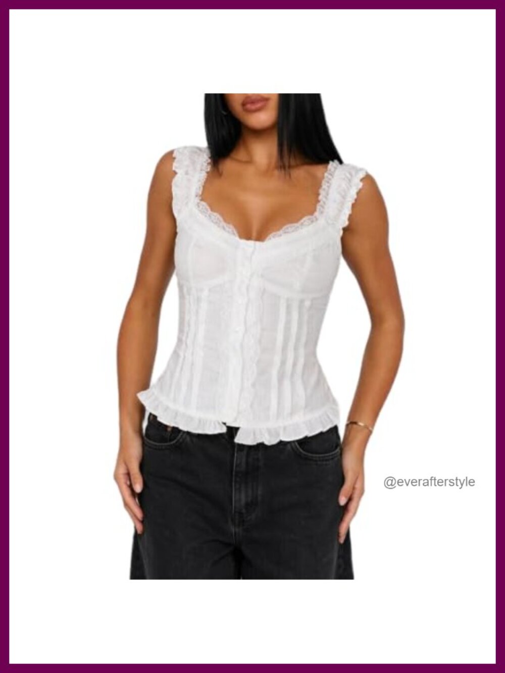 Y2K Spaghetti Strap Camisole Deep V Neck Lace Trim Front Button Ruched Crop Top